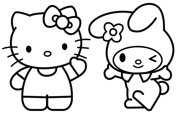 Dibujo para Colorear My Melody y Hello Kitty