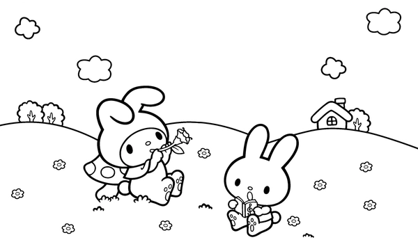 My Melody Sitting on a Hill Coloring Page