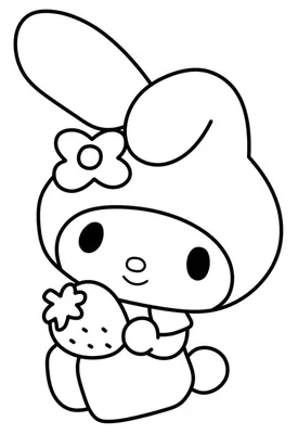 My Melody hält eine Erdbeere