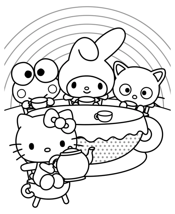 My Melody Sitting at the Table Coloring Page