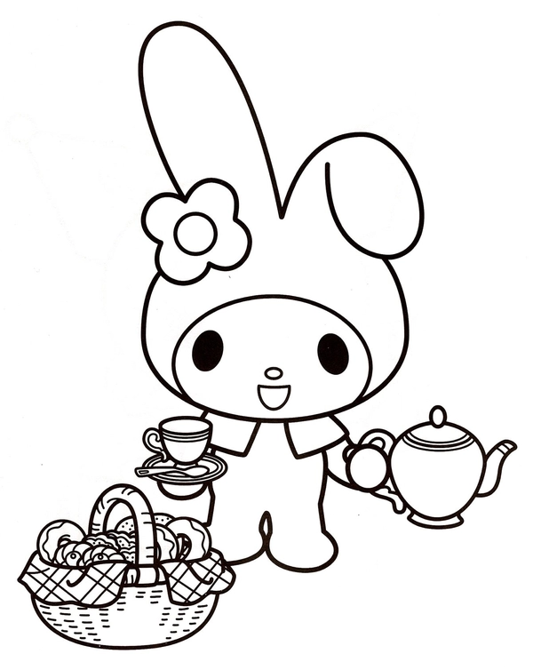 My Melody Serving Tea Coloring Page