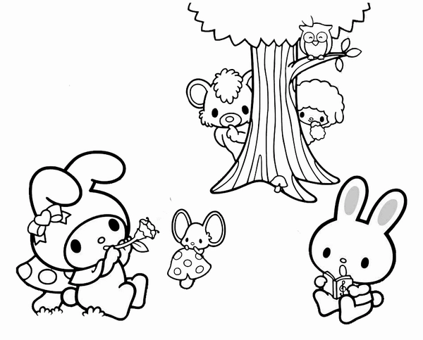 Dibujo para Colorear My Melody tocando en el árbol