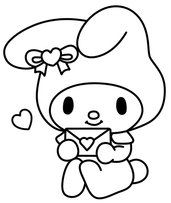 Dibujo para Colorear Carta de San Valentín de My Melody Holding