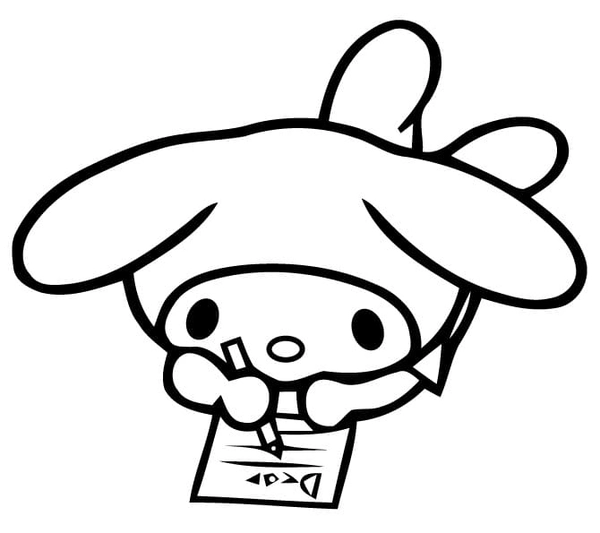 My Melody Writing a Letter Coloring Page