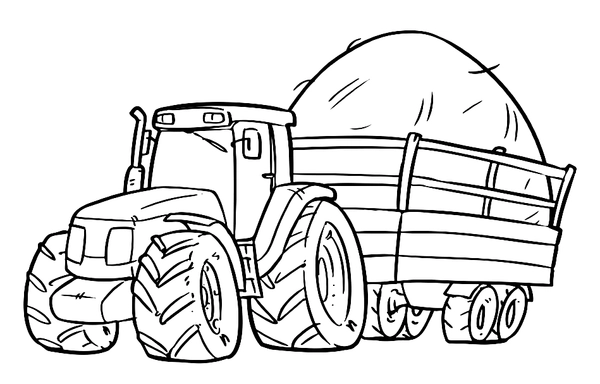 Tractor with Trailer Coloring Page
