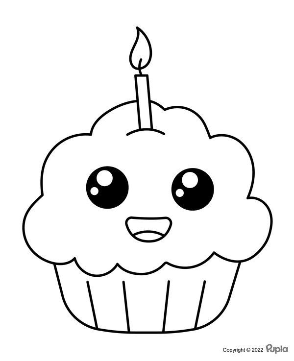 Kawaii Cupcake Easy and Cute Coloring Page