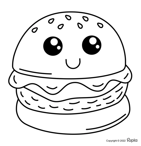 Kawaii Hamburger Easy and Cute Coloring Page