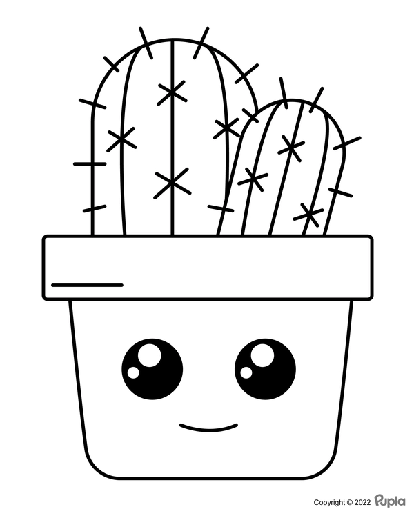Kawaii Cactus Easy and Cute Coloring Page