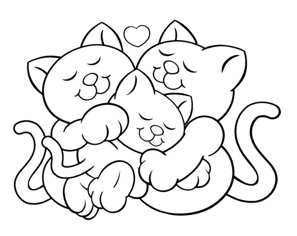 Cats Cuddling Coloring Page