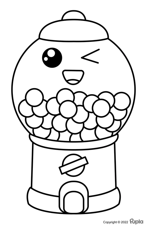 Kawaii Gumball Machine Easy and Cute Coloring Page