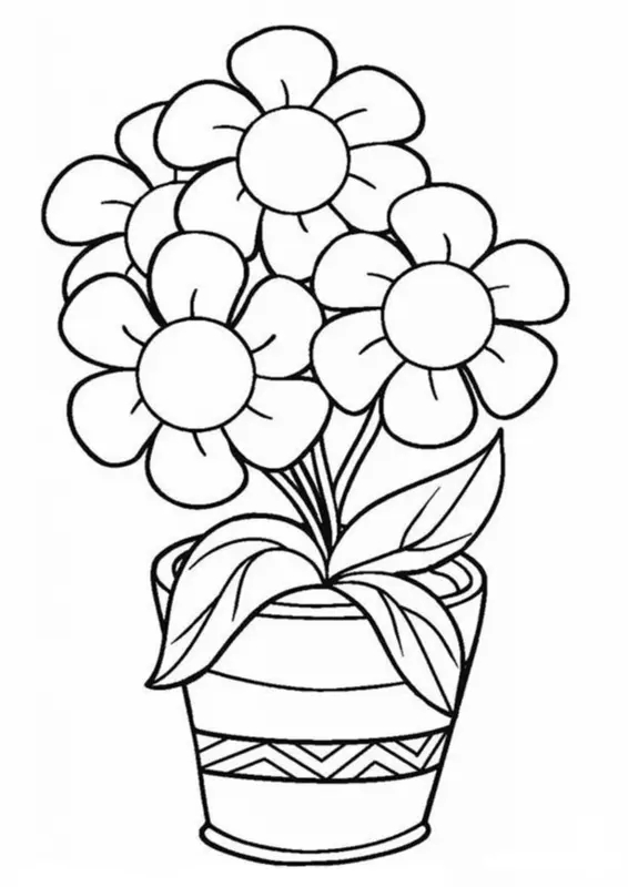 Flowers in Pot Coloring Page