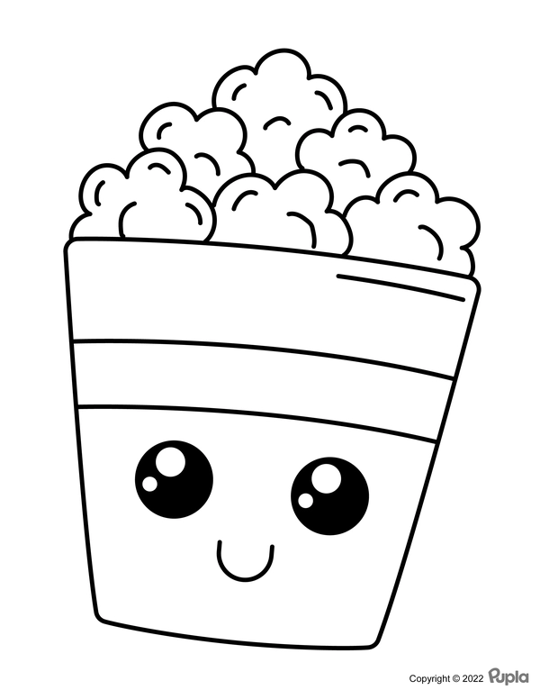Kawaii Popcorn Easy and Cute Coloring Page