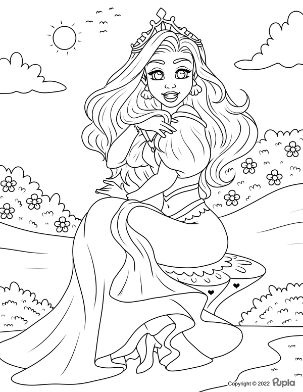 Dibujo para Colorear Princesa sentada al aire libre