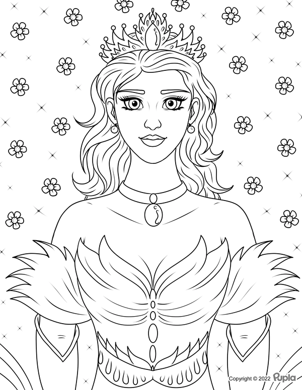 Princess with Flower Background Coloring Page