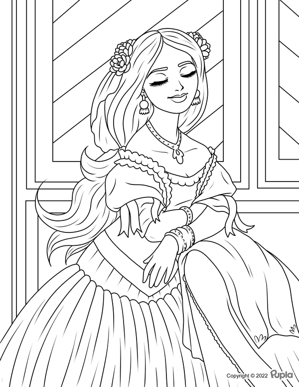 Princess with Eyes Closed Coloring Page