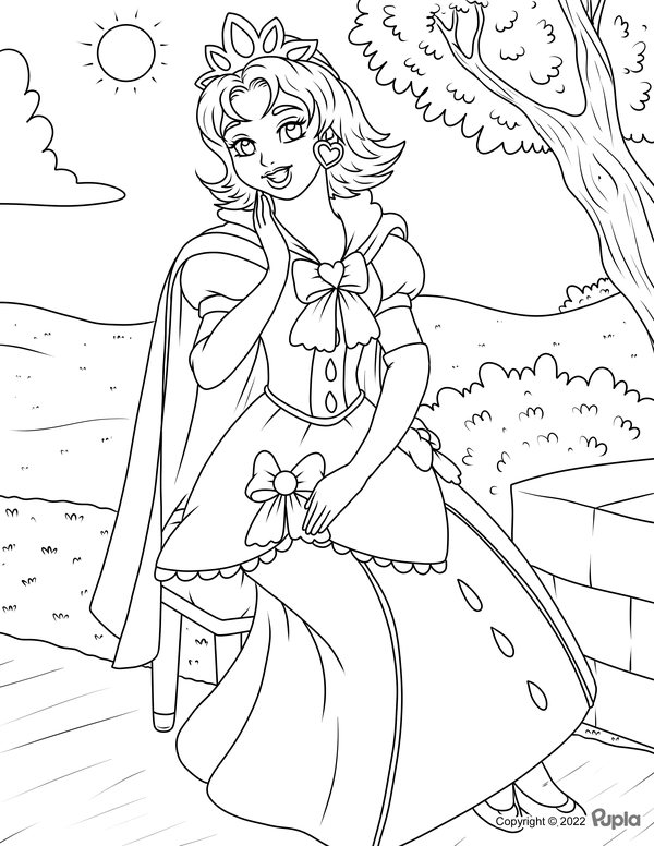 Princess on Chair Outside Coloring Page