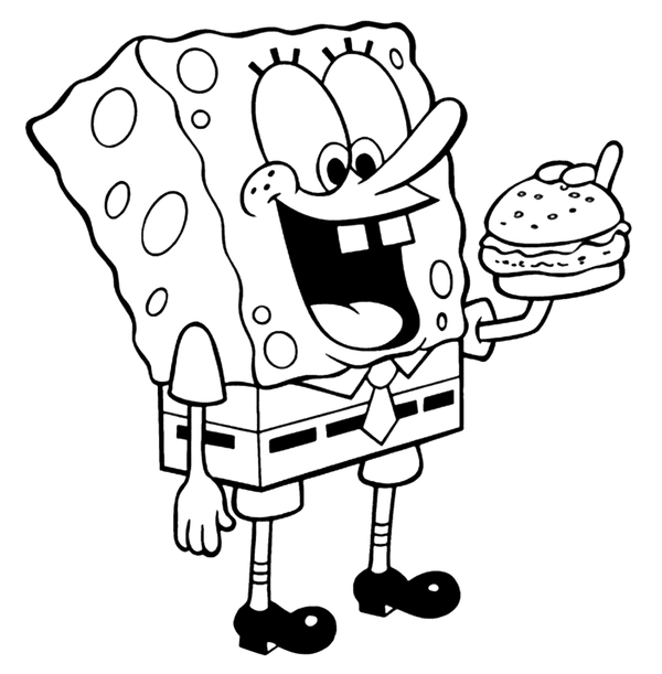 Dibujo para Colorear Bob Esponja comiendo una hamburguesa
