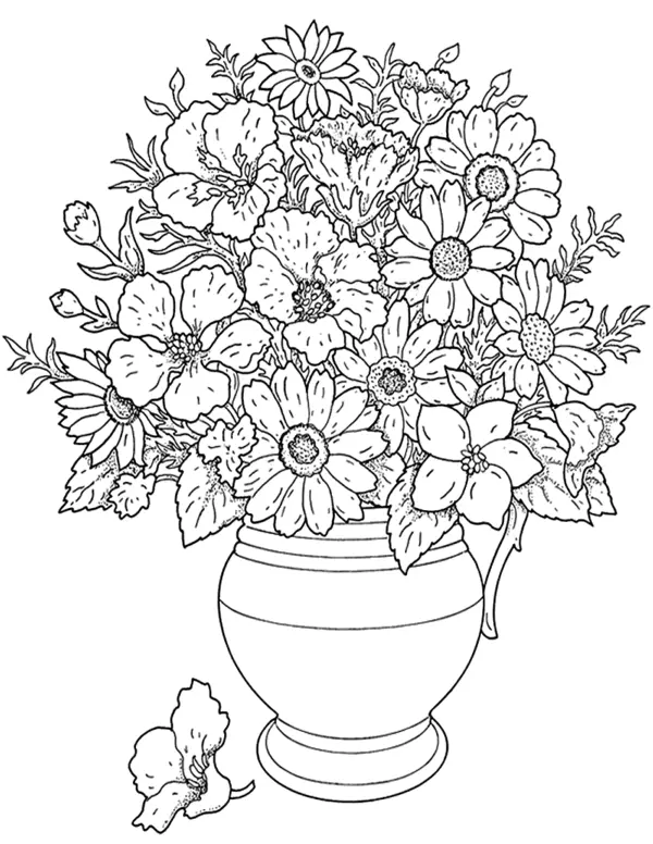 Dibujo para Colorear Flores en jarrón