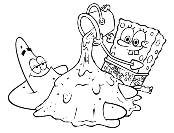 Spongebob & Patrick Spelen met Zand Kleurplaat