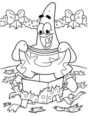 Spongebob Patrick packt ein Geschenk aus