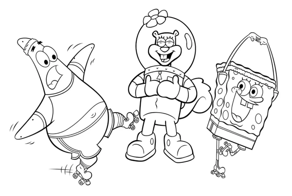Spongebob, Patrick & Sandy Together Coloring Page