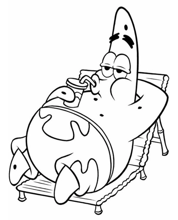 Dibujo para Colorear Bob Esponja Patricio en una tumbona