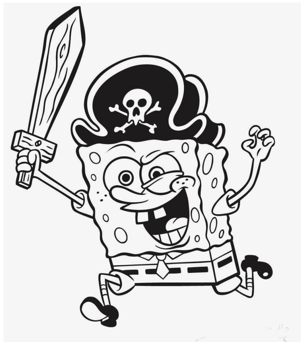 Spongebob Verkleed als Piraat Kleurplaat