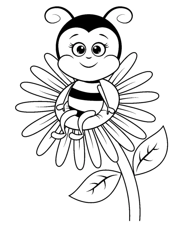 Bee on Flower Coloring Page