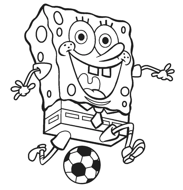 Dibujo para Colorear Bob Esponja jugando al fútbol