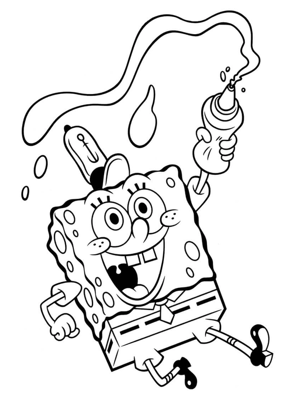 Spongebob Knijpt in Sausfles Kleurplaat