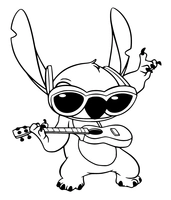 Stitch jouant de la guitare avec des lunettes de soleil