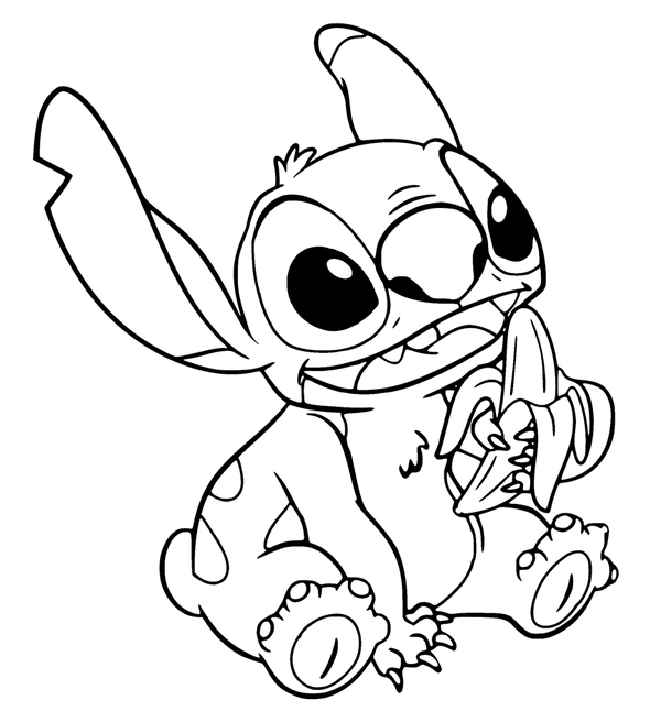 Stitch Eating a Banana - Coloring page