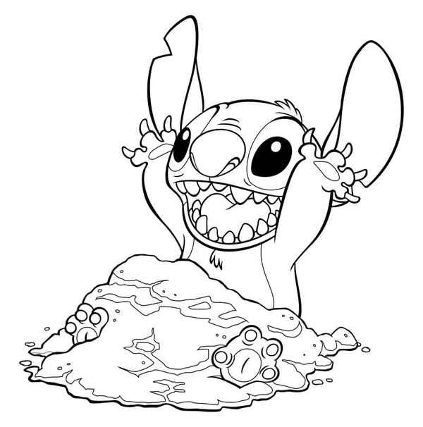Stitch Playing in the Sand - Coloring page