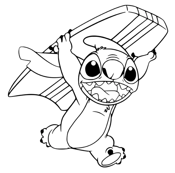 Stitch with Surfboard - Coloring page