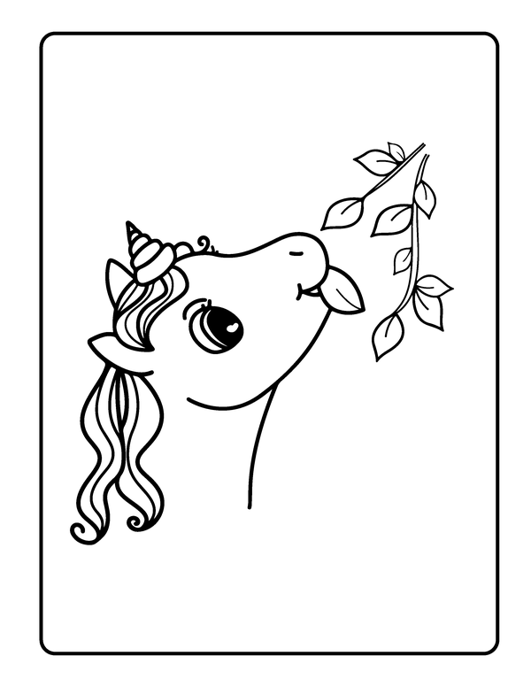 Dibujo para Colorear Unicornio comiendo hojas