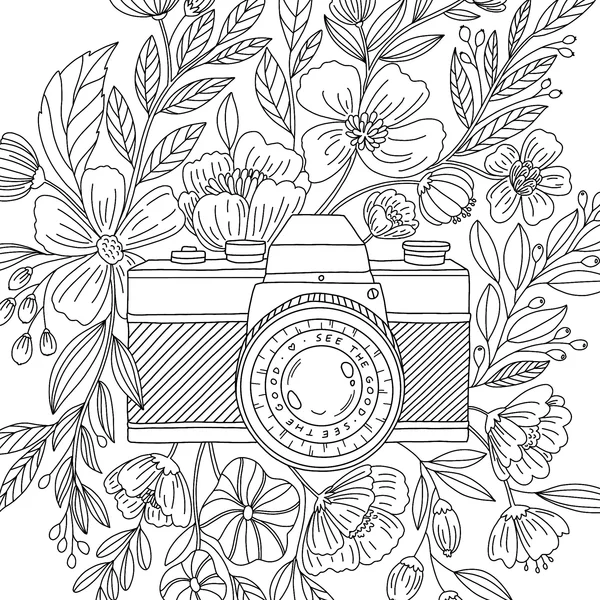 Bloemen & Camera Kleurplaat