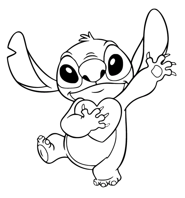 Stitch Holding a Heart - Coloring page