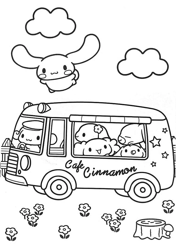 Dibujo para Colorear Cinnamoroll Café Cinnamon Autobús