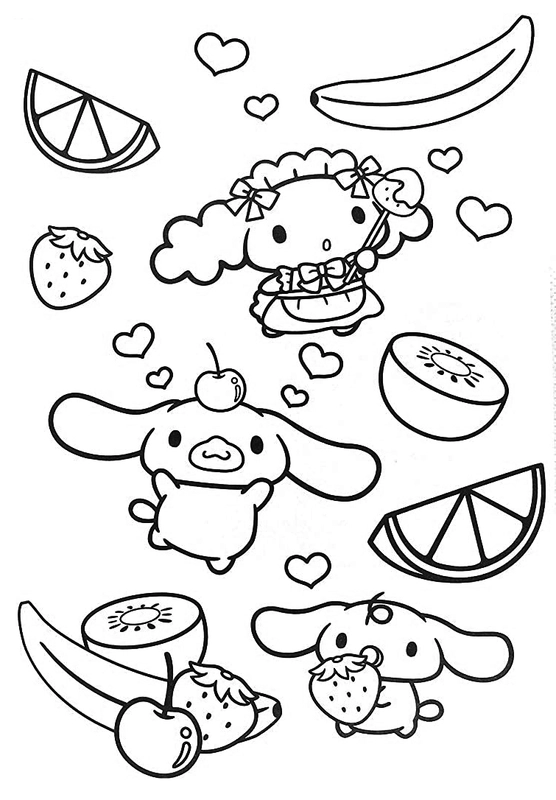 Cinnamoroll with Fruit Coloring Page