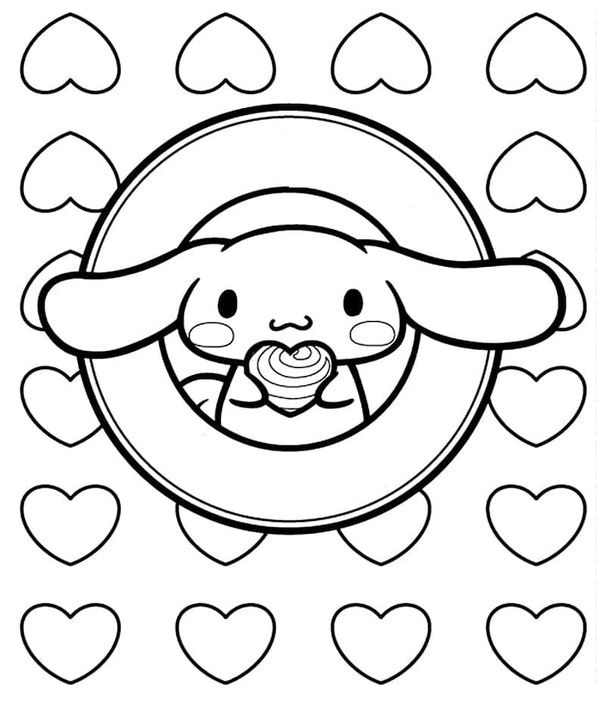 Cinnamoroll met hartjes Kleurplaat
