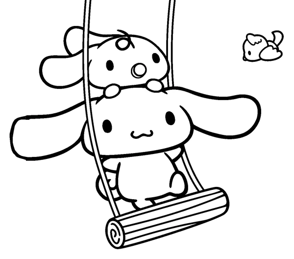 Cinnamoroll op een schommel Kleurplaat