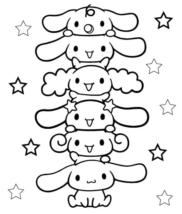 Cinnamoroll op elkaar gestapeld Kleurplaat