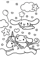 Cinnamoroll op Eenhoorn in de lucht