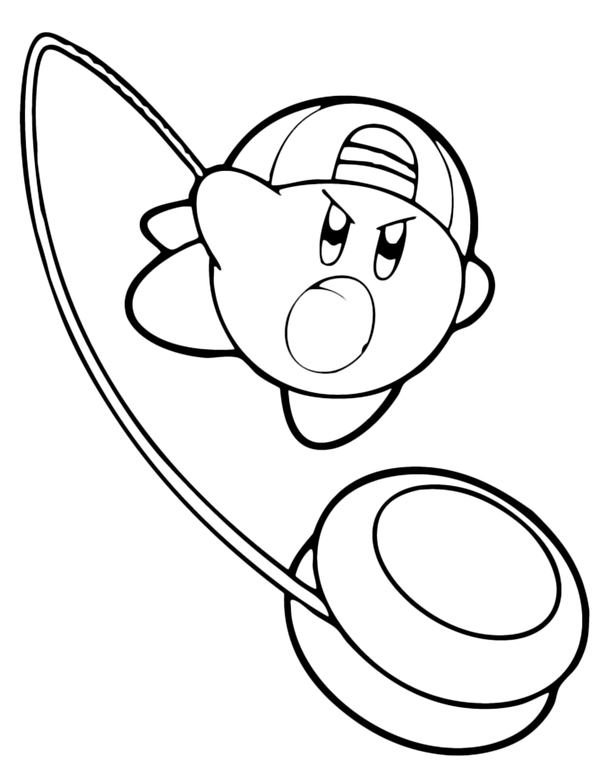 Kirby Playing with Yo-Yo - Printable Coloring Page for Free -