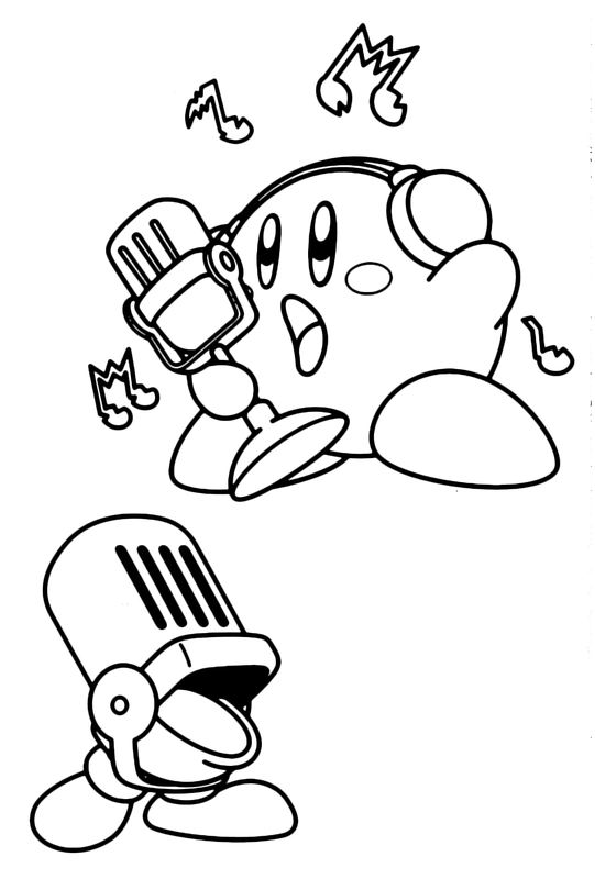 Dibujo para Colorear Kirby cantando en el Micrófono