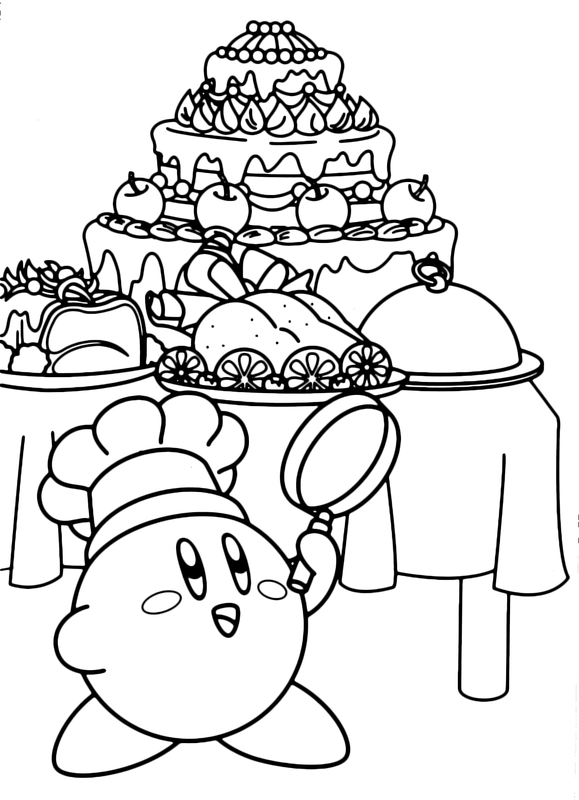 Kirby verkleed als Chefkok Kleurplaat