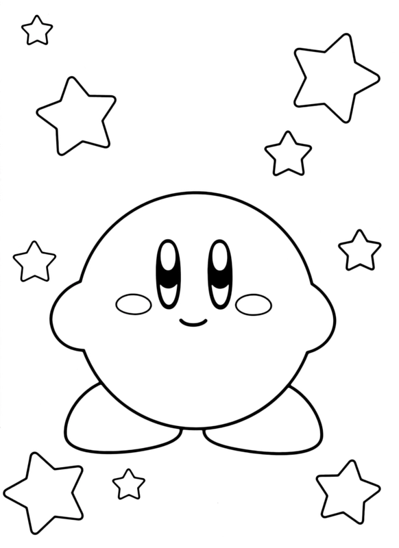 Kirby Surrounded by Stars Coloring Page