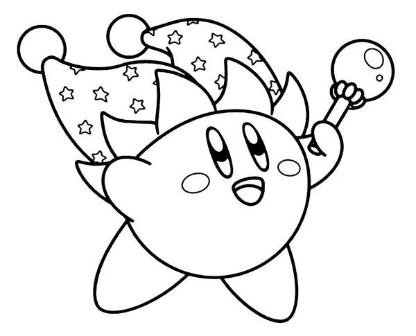 Kirby is a Wizard Coloring Page