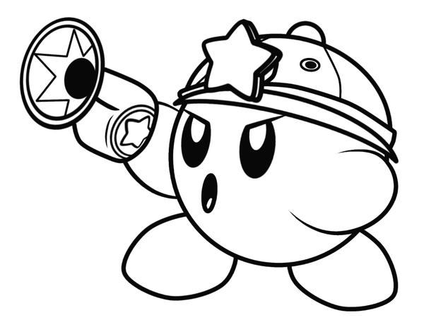 Kirby with a Gun Coloring Page