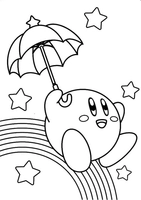 Kirby avec un Parapluie sur l'arc-en-ciel